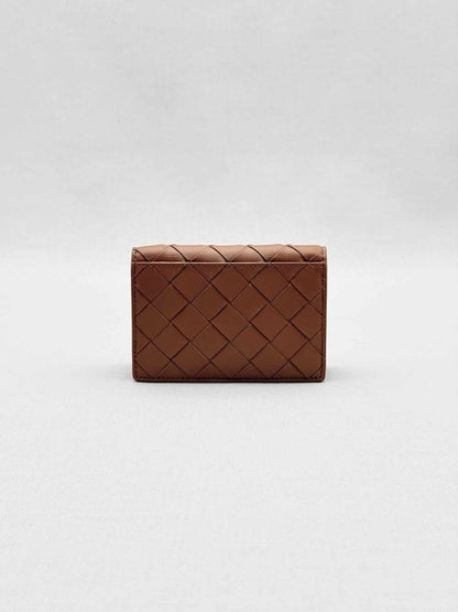 Pre - loved BOTTEGA VENETA Caramel Lattice Compact Wallet at Reems Closet