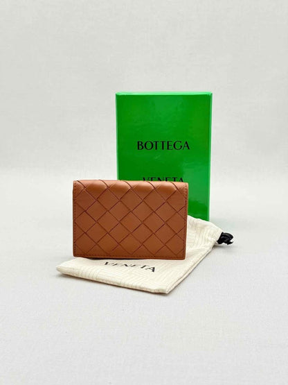 Pre - loved BOTTEGA VENETA Caramel Lattice Compact Wallet at Reems Closet