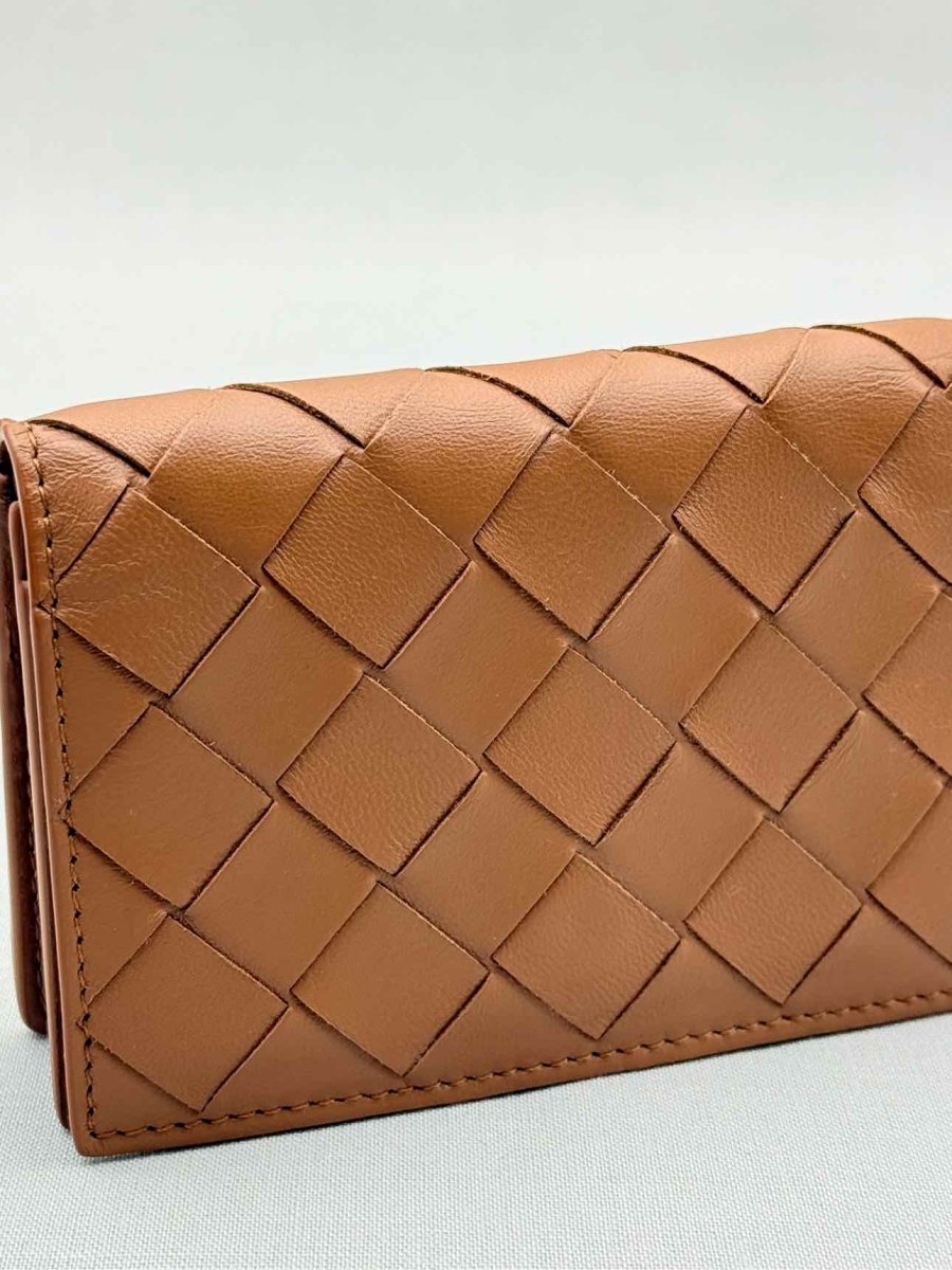 Pre - loved BOTTEGA VENETA Caramel Lattice Compact Wallet at Reems Closet