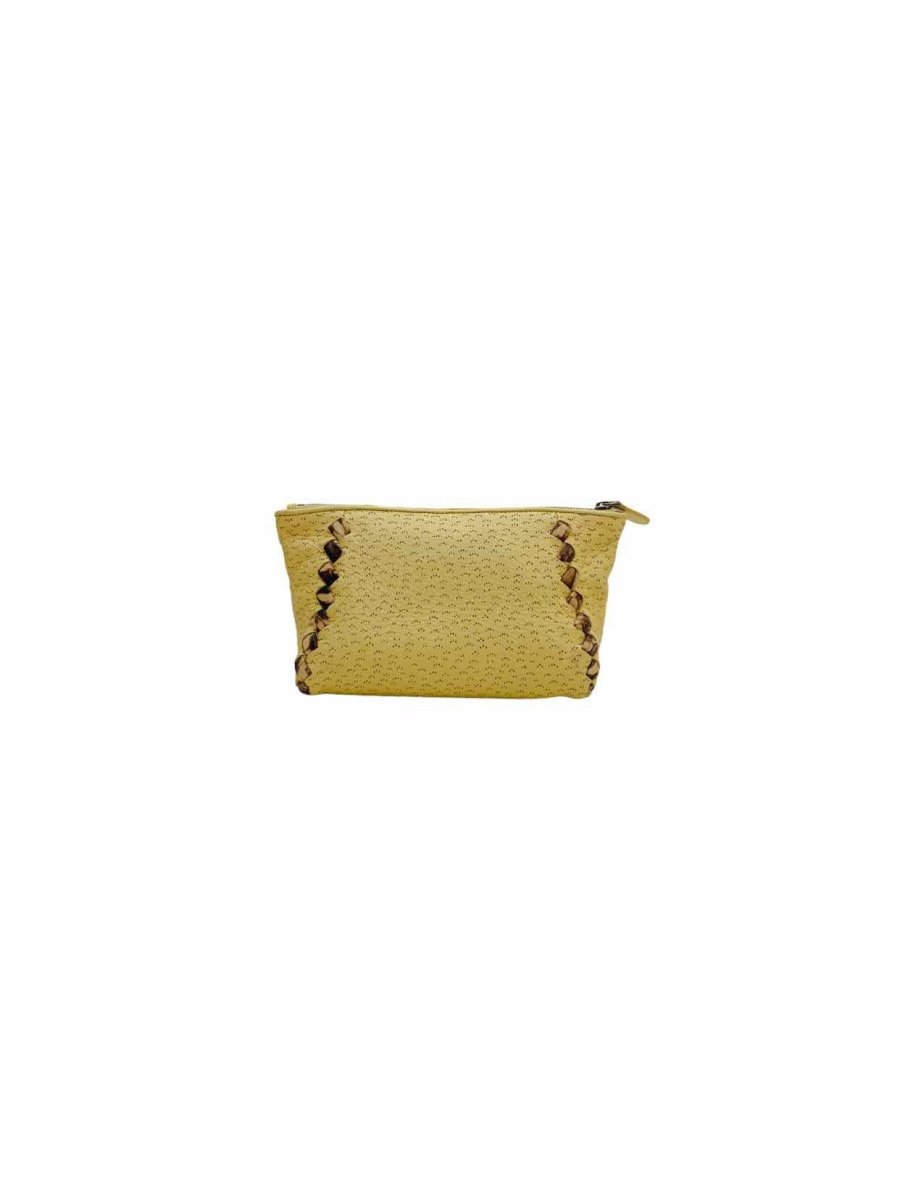 Pre - loved BOTTEGA VENETA Cream & Brown Pouch at Reems Closet