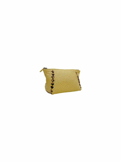 Pre - loved BOTTEGA VENETA Cream & Brown Pouch at Reems Closet