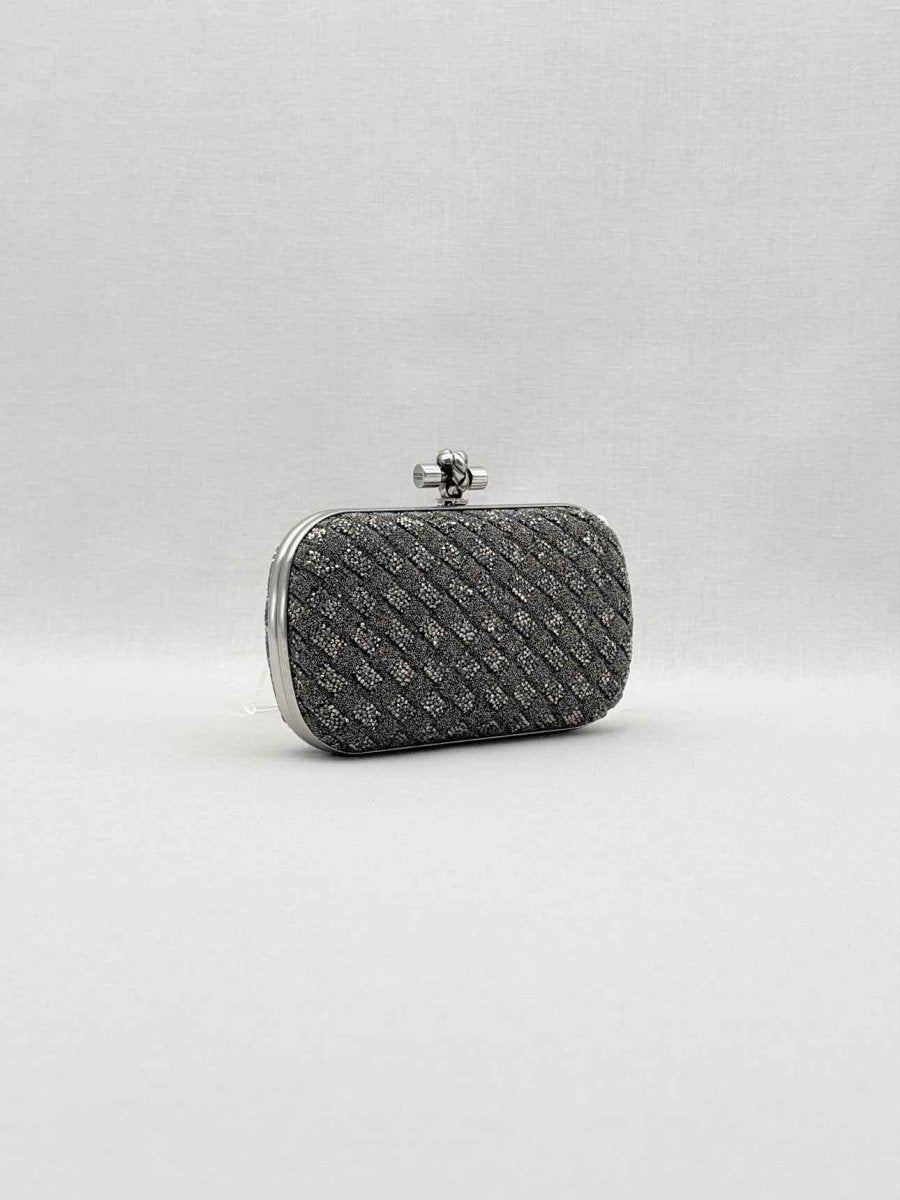 Pre-loved BOTTEGA VENETA Crystal Knot Silver & Black Clutch at Reems Closet