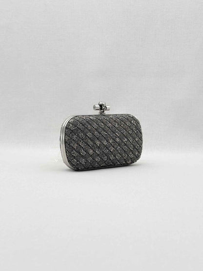 Pre-loved BOTTEGA VENETA Crystal Knot Silver & Black Clutch at Reems Closet