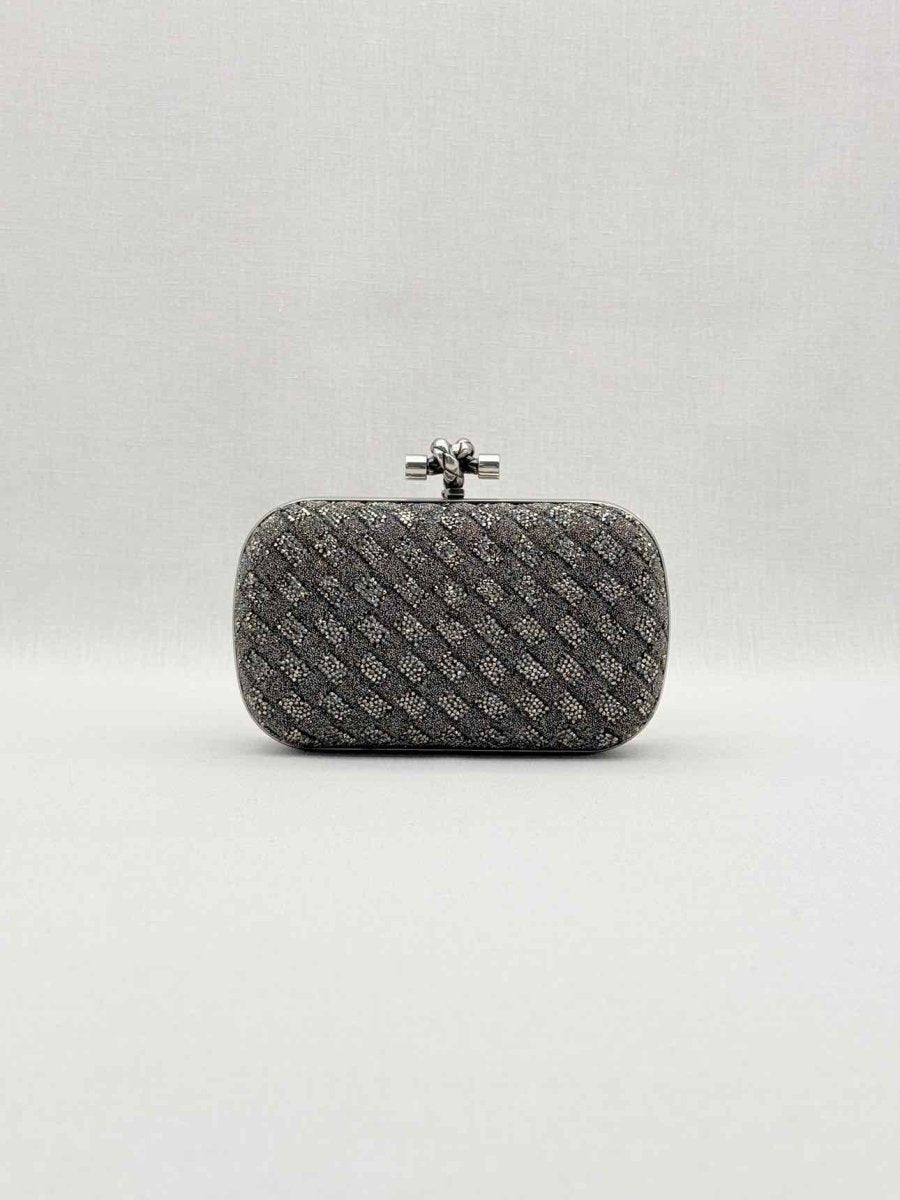 Pre-loved BOTTEGA VENETA Crystal Knot Silver & Black Clutch at Reems Closet