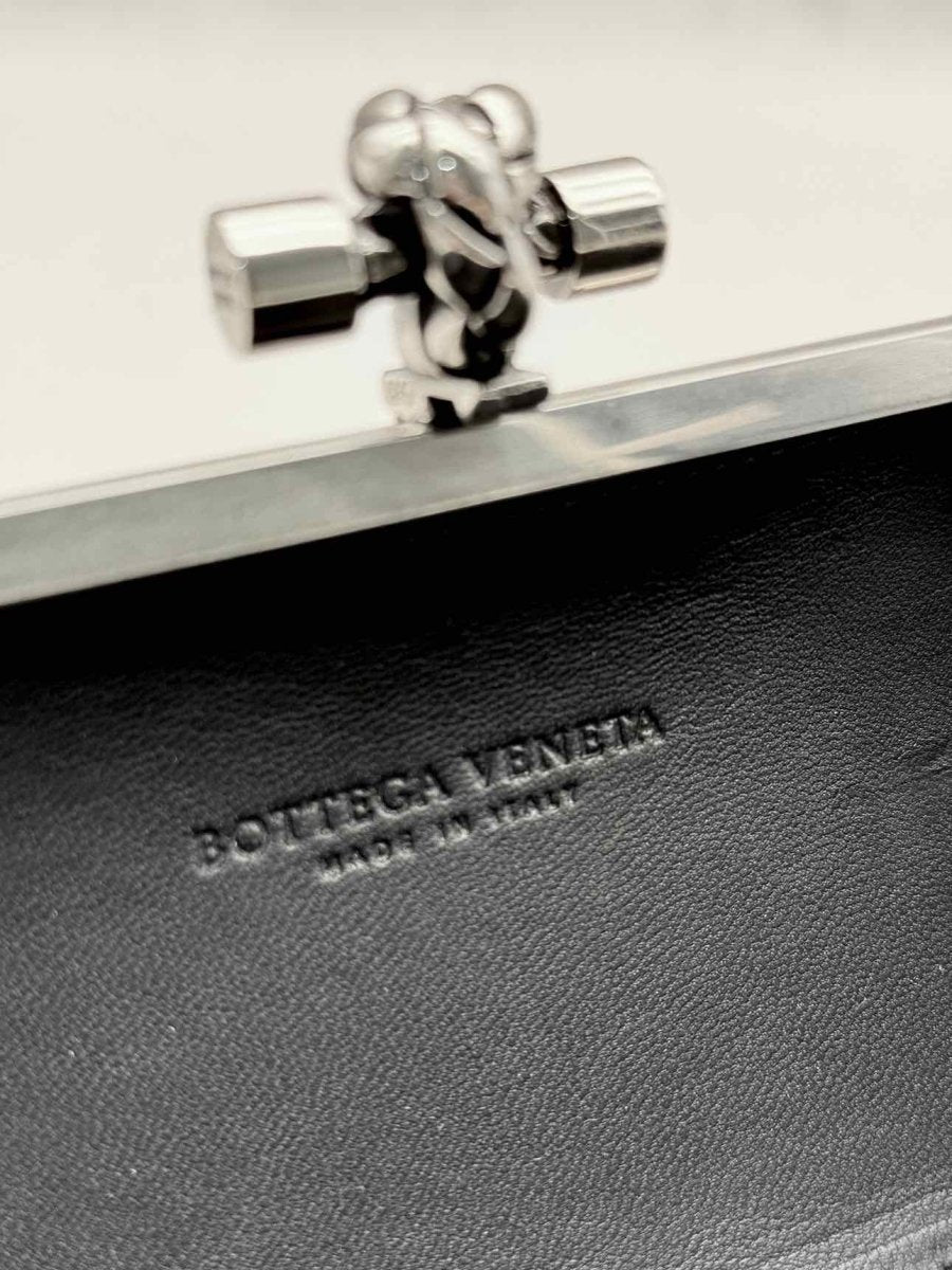 Pre-loved BOTTEGA VENETA Crystal Knot Silver & Black Clutch at Reems Closet