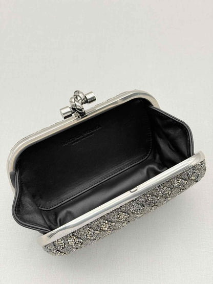 Pre-loved BOTTEGA VENETA Crystal Knot Silver & Black Clutch at Reems Closet