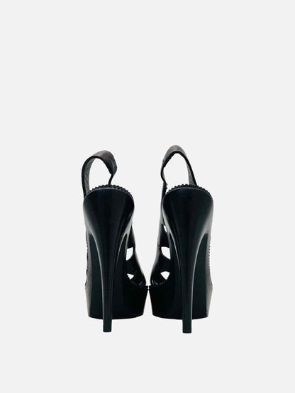 Pre-loved BOTTEGA VENETA Cutout Black Slingback Heeled Sandals from Reems Closet