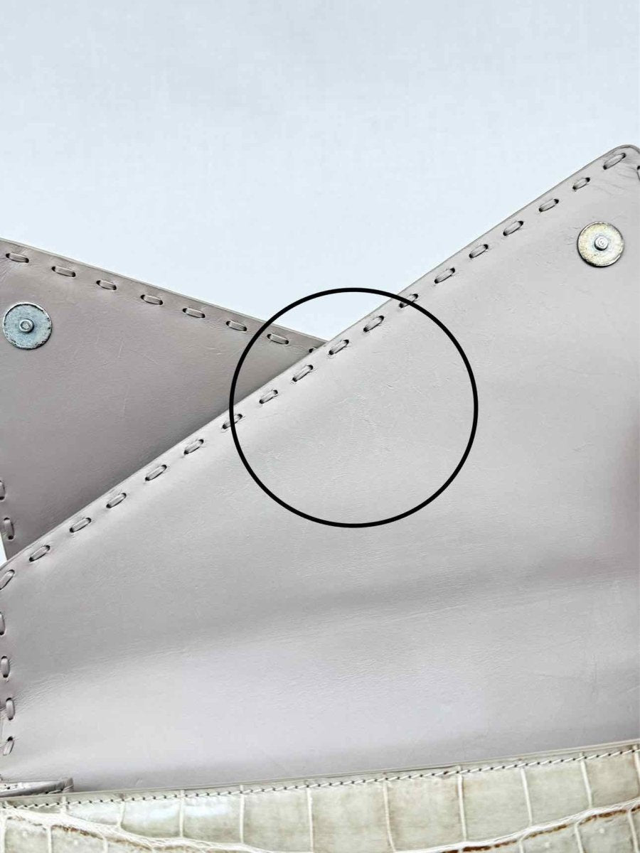 Pre - loved BOTTEGA VENETA Envelope Beige Clutch at Reems Closet