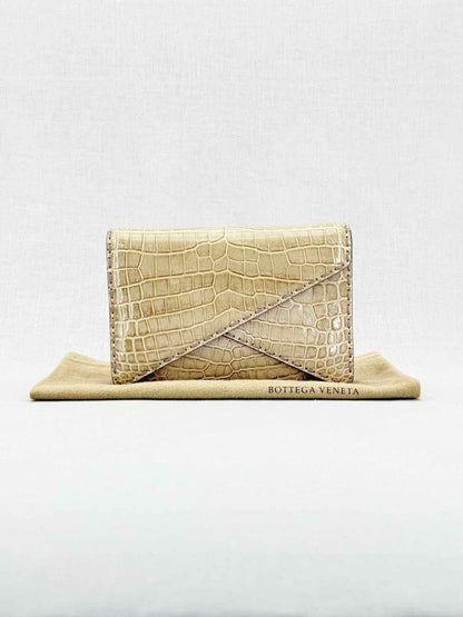 Pre - loved BOTTEGA VENETA Envelope Beige Clutch at Reems Closet