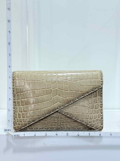 Pre - loved BOTTEGA VENETA Envelope Beige Clutch at Reems Closet