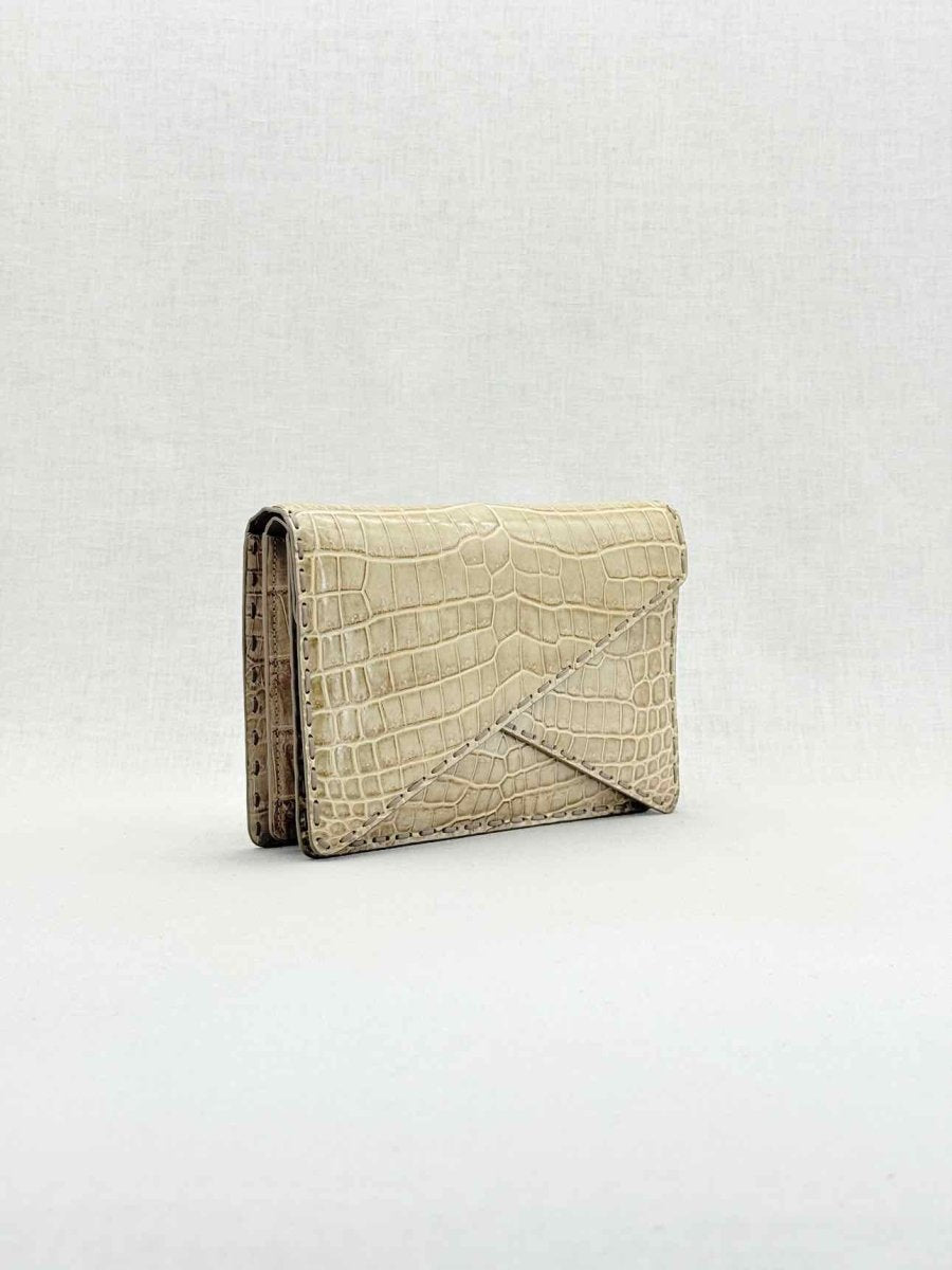 Pre - loved BOTTEGA VENETA Envelope Beige Clutch at Reems Closet