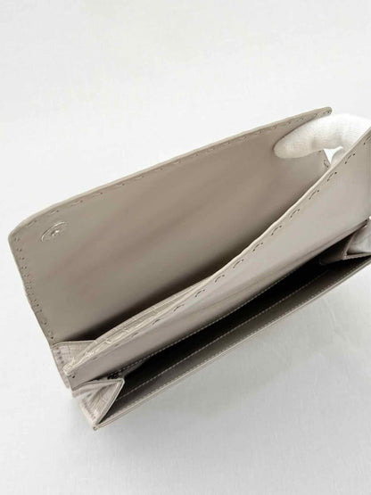 Pre - loved BOTTEGA VENETA Envelope Beige Clutch at Reems Closet