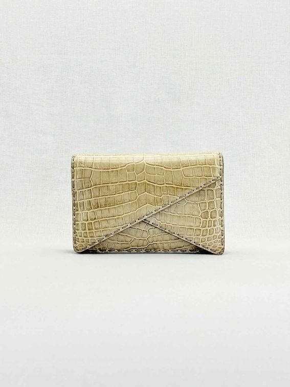 Pre - loved BOTTEGA VENETA Envelope Beige Clutch at Reems Closet