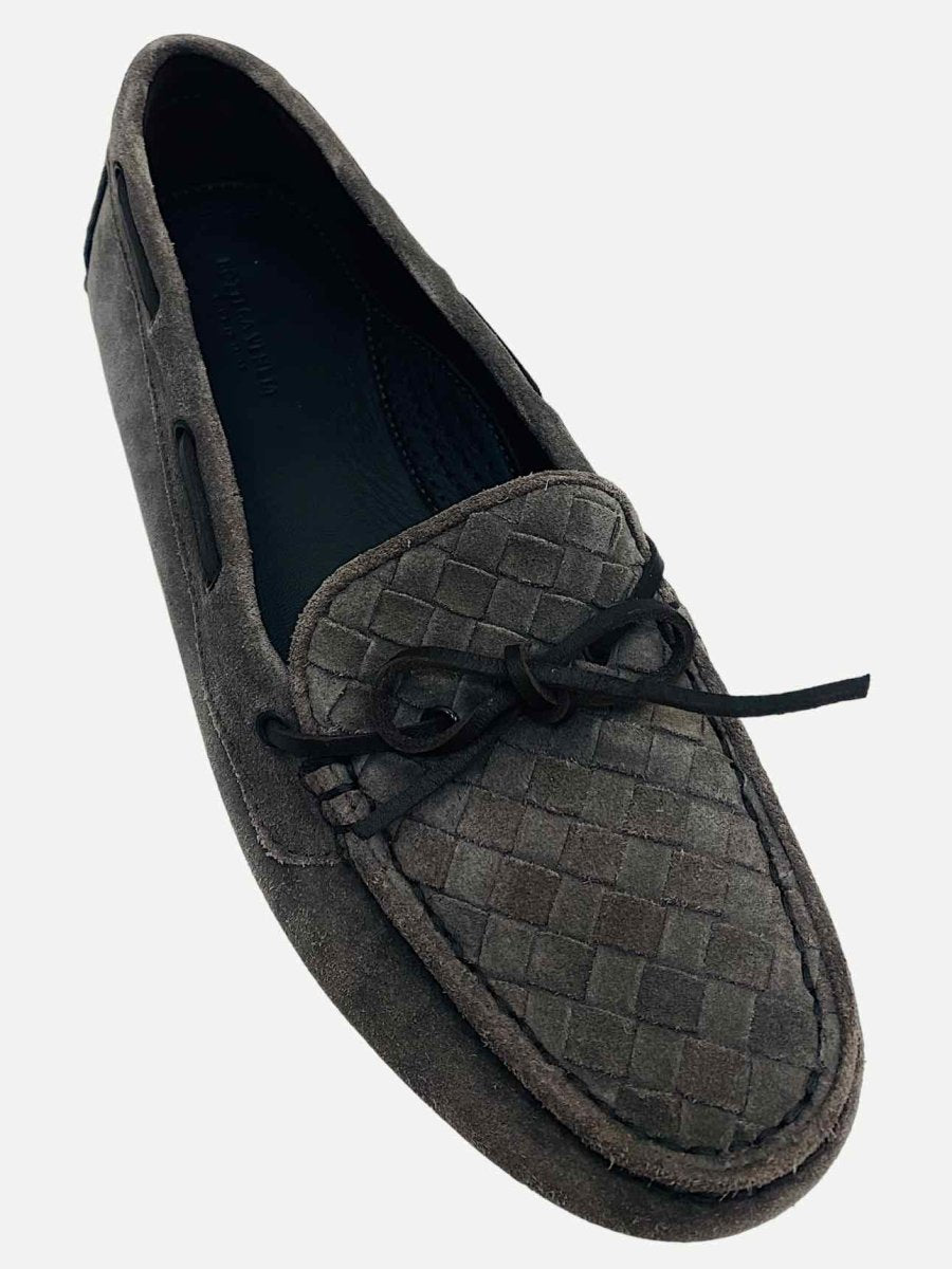 Pre-loved BOTTEGA VENETA Grey Intrecciato Weave Loafers from Reems Closet