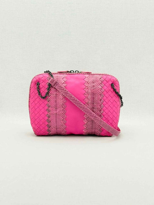 Pre - loved BOTTEGA VENETA Intrecciato Fuchsia Crossbody at Reems Closet