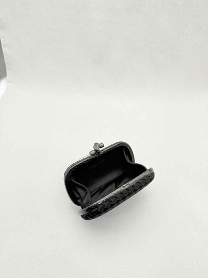 Pre - loved BOTTEGA VENETA Knot Black Intrecciato Clutch at Reems Closet