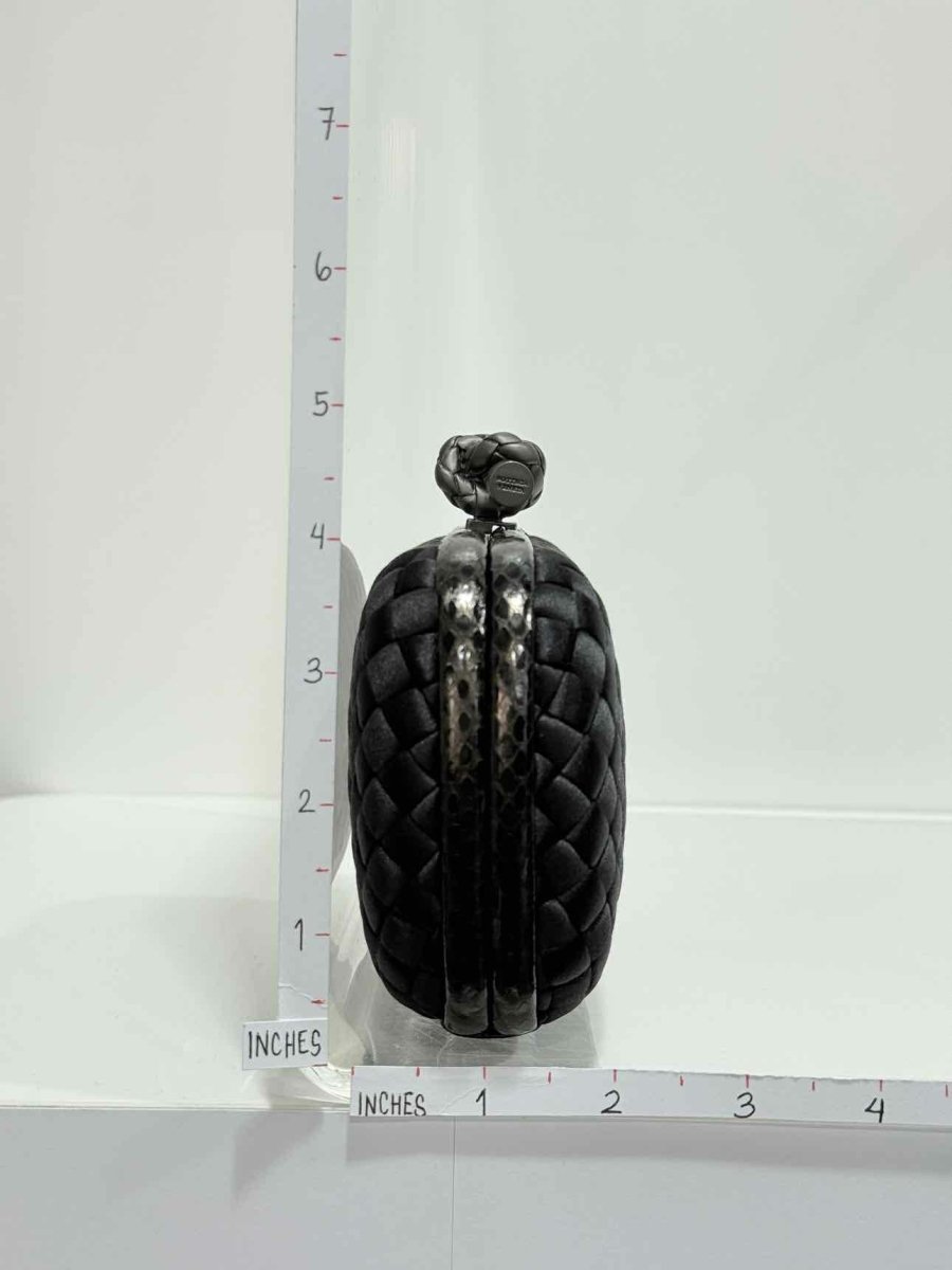 Pre - loved BOTTEGA VENETA Knot Black Intrecciato Clutch at Reems Closet
