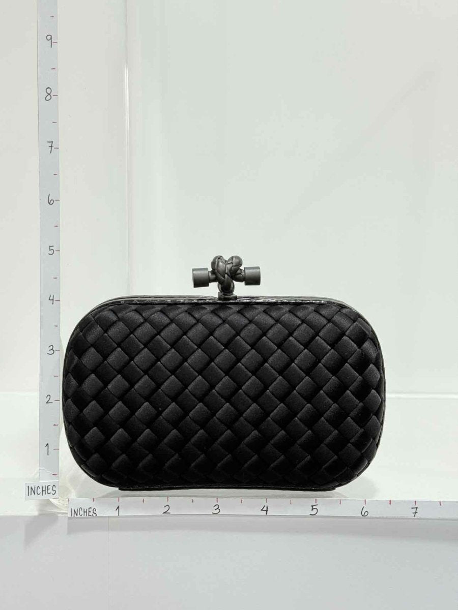 Pre - loved BOTTEGA VENETA Knot Black Intrecciato Clutch at Reems Closet