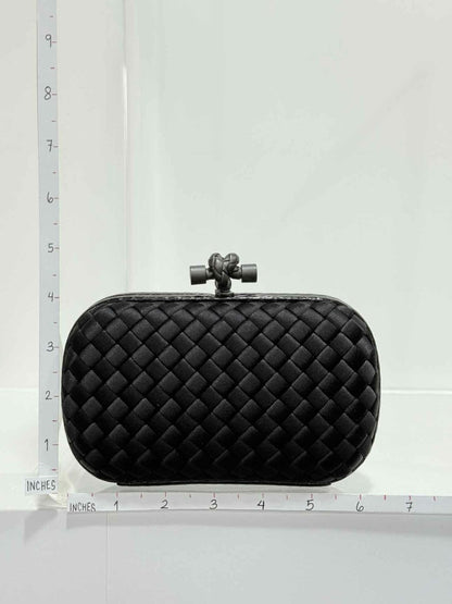Pre - loved BOTTEGA VENETA Knot Black Intrecciato Clutch at Reems Closet