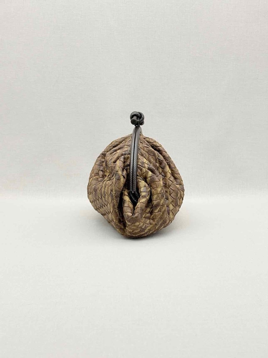 Pre-loved BOTTEGA VENETA Knot Frame Brown Intrecciato Clutch at Reems Closet