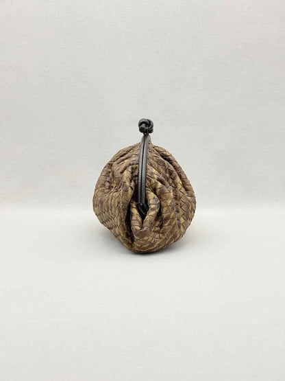 Pre-loved BOTTEGA VENETA Knot Frame Brown Intrecciato Clutch at Reems Closet