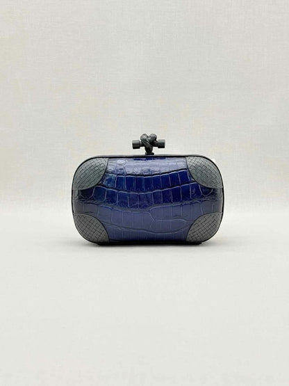 Pre-loved BOTTEGA VENETA Knot Royal Blue Clutch at Reems Closet