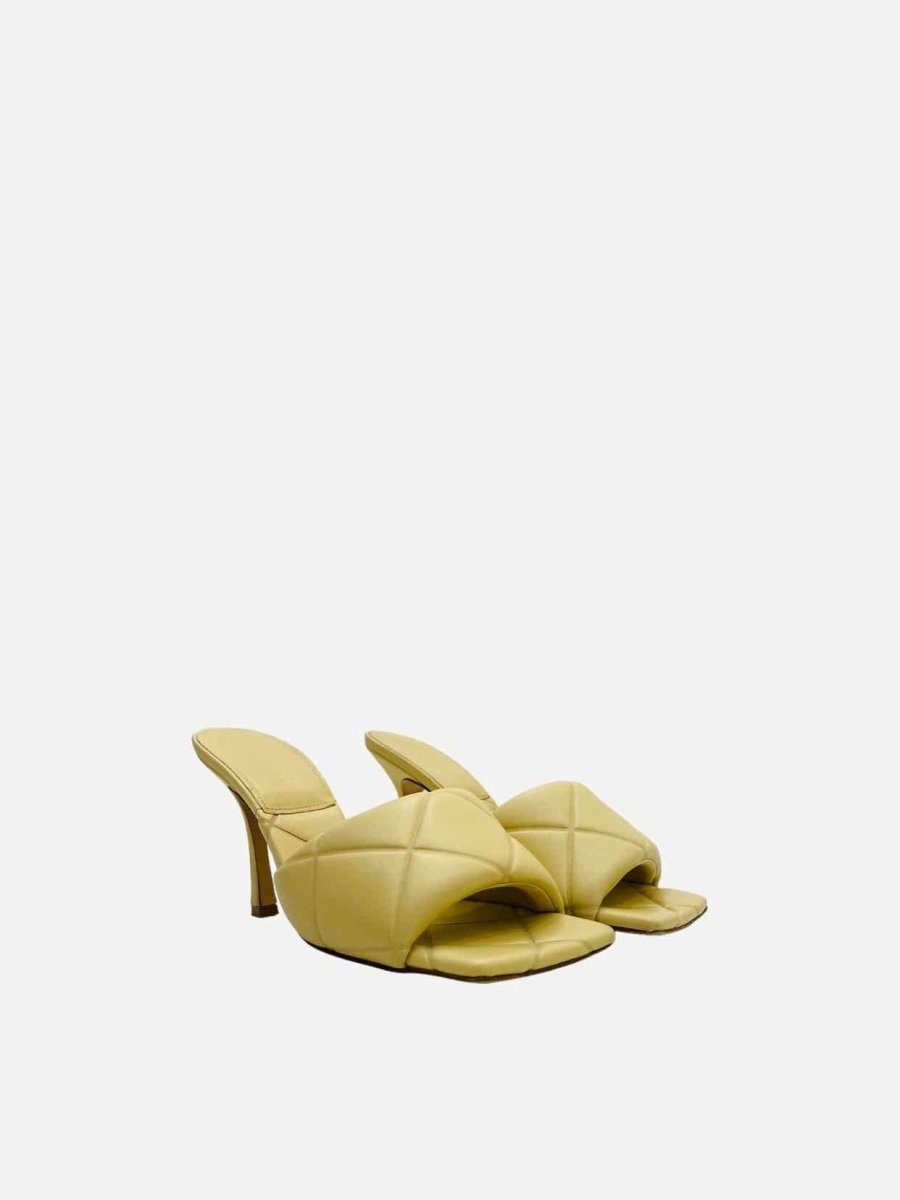 Pre - loved BOTTEGA VENETA Lido Yellow Quilted Heeled Sandals at Reems Closet