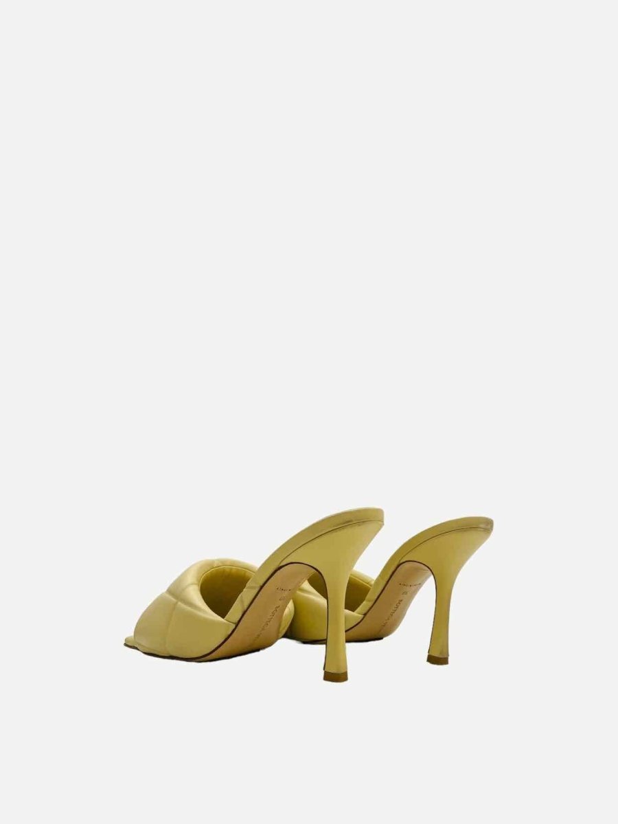 Pre - loved BOTTEGA VENETA Lido Yellow Quilted Heeled Sandals at Reems Closet