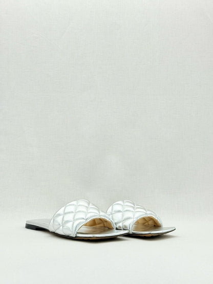 Pre - loved BOTTEGA VENETA Metallic Silver Size EU 38.5 Sandals at Reems Closet