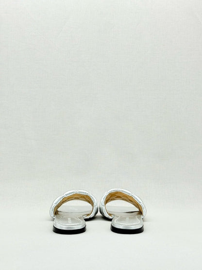 Pre - loved BOTTEGA VENETA Metallic Silver Size EU 38.5 Sandals at Reems Closet