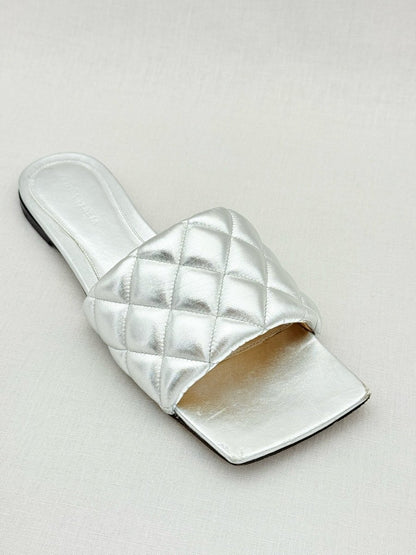 Pre - loved BOTTEGA VENETA Metallic Silver Size EU 38.5 Sandals at Reems Closet