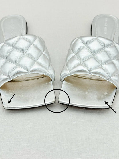 Pre - loved BOTTEGA VENETA Metallic Silver Size EU 38.5 Sandals at Reems Closet