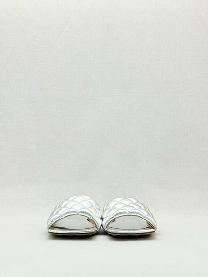 Pre - loved BOTTEGA VENETA Metallic Silver Size EU 38.5 Sandals at Reems Closet