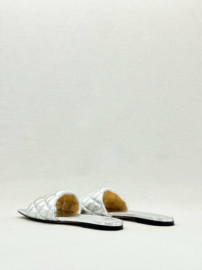 Pre - loved BOTTEGA VENETA Metallic Silver Size EU 38.5 Sandals at Reems Closet