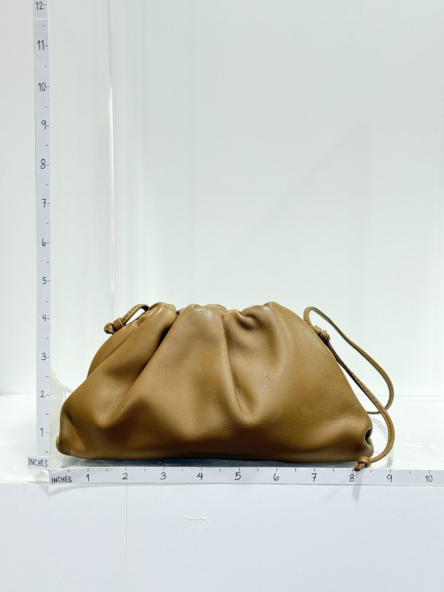 Pre - loved BOTTEGA VENETA Mini Pouch Tan Crossbody at Reems Closet