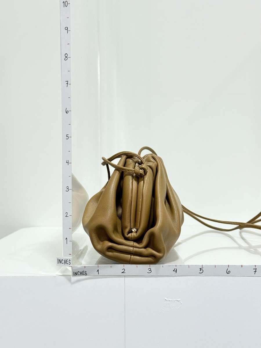 Pre - loved BOTTEGA VENETA Mini Pouch Tan Crossbody at Reems Closet