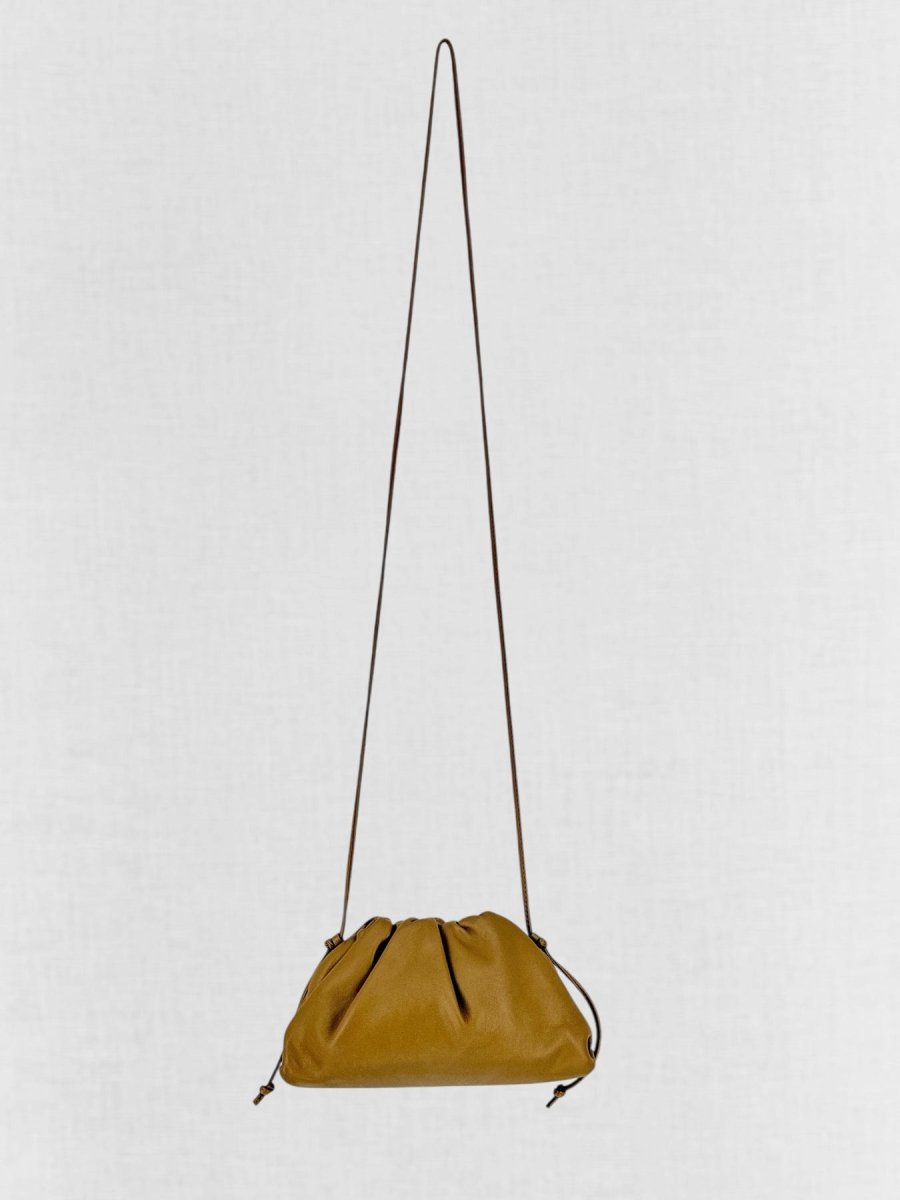 Pre - loved BOTTEGA VENETA Mini Pouch Tan Crossbody at Reems Closet