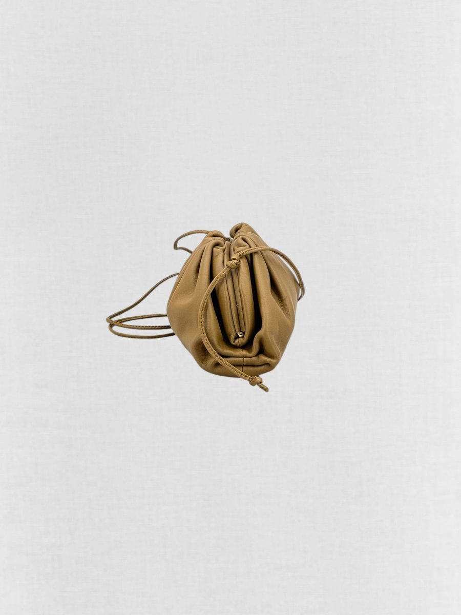 Pre - loved BOTTEGA VENETA Mini Pouch Tan Crossbody at Reems Closet