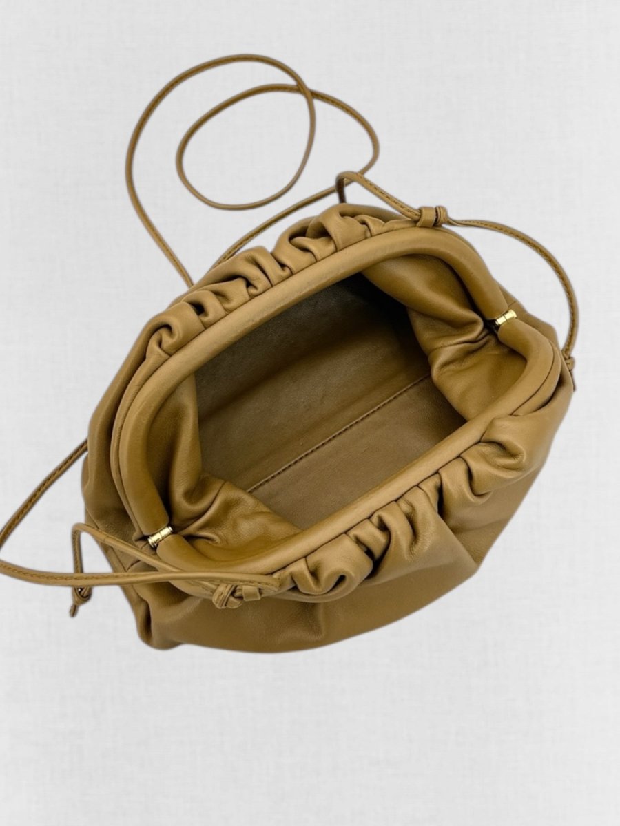 Pre - loved BOTTEGA VENETA Mini Pouch Tan Crossbody at Reems Closet