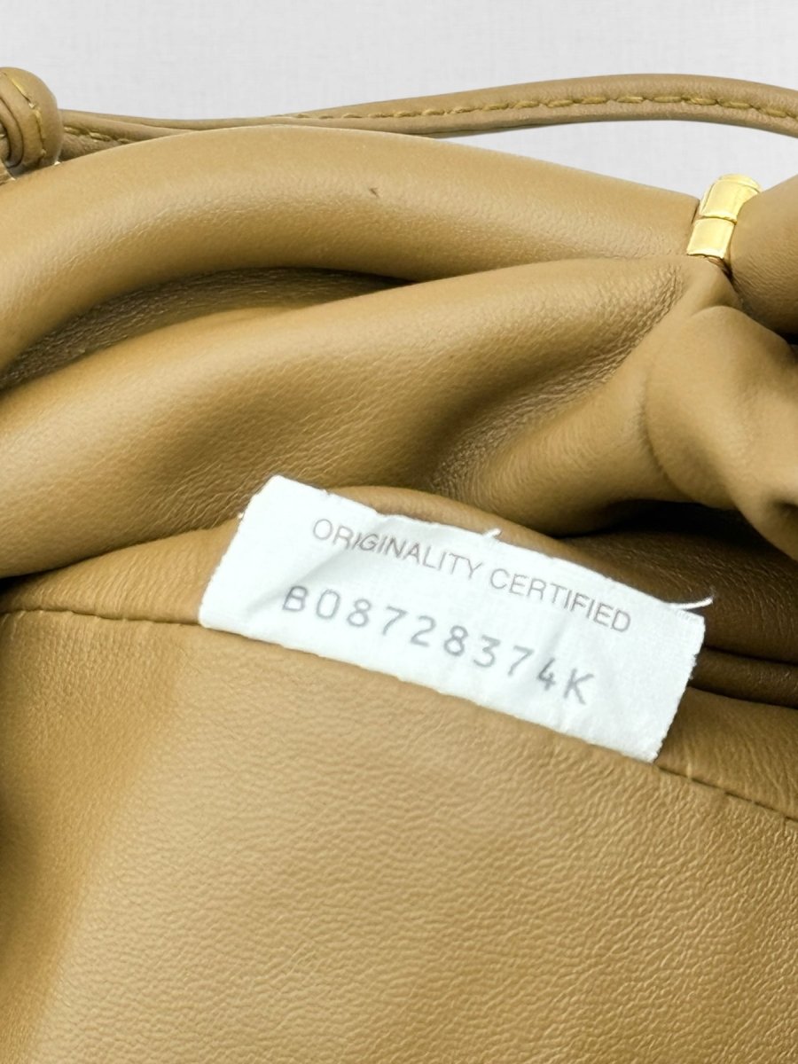 Pre - loved BOTTEGA VENETA Mini Pouch Tan Crossbody at Reems Closet