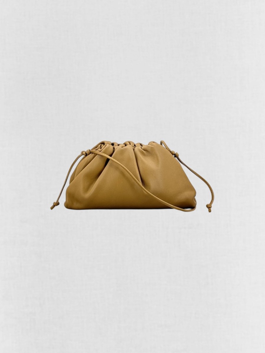 Pre - loved BOTTEGA VENETA Mini Pouch Tan Crossbody at Reems Closet