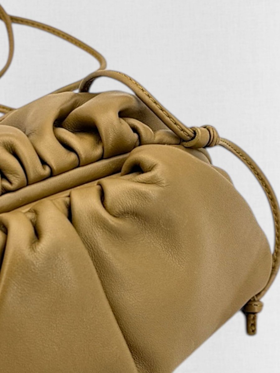 Pre - loved BOTTEGA VENETA Mini Pouch Tan Crossbody at Reems Closet