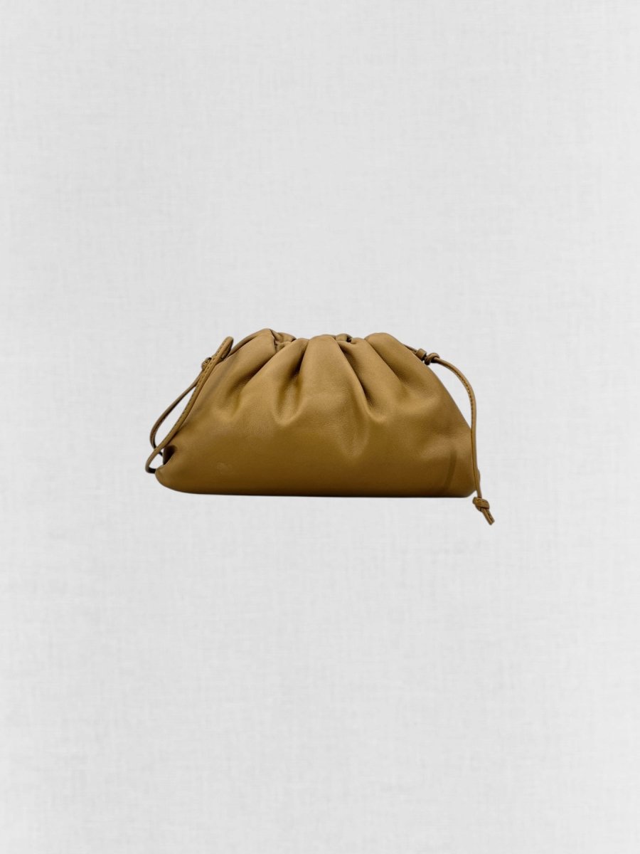 Pre - loved BOTTEGA VENETA Mini Pouch Tan Crossbody at Reems Closet