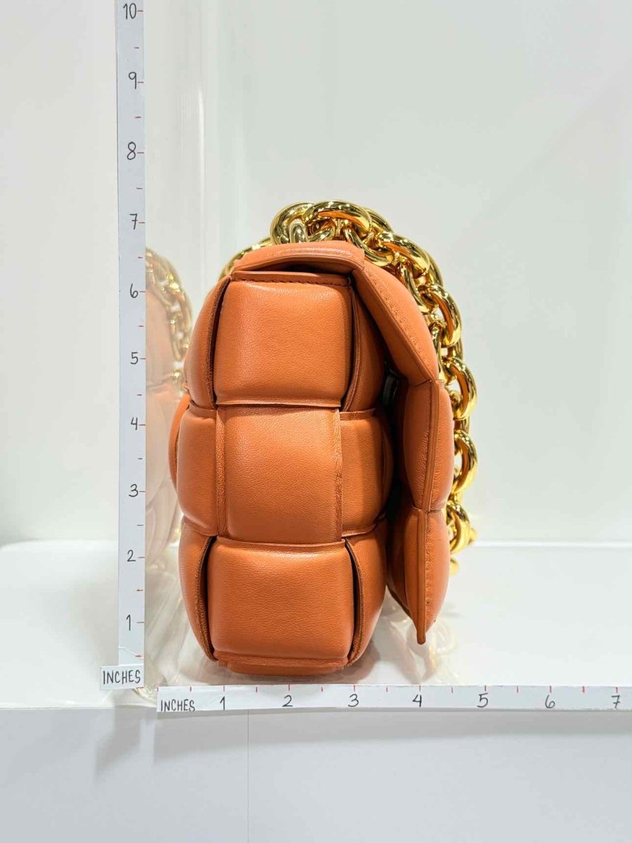 Pre - loved BOTTEGA VENETA Padded Chain Cassette Orange Crossbody at Reems Closet
