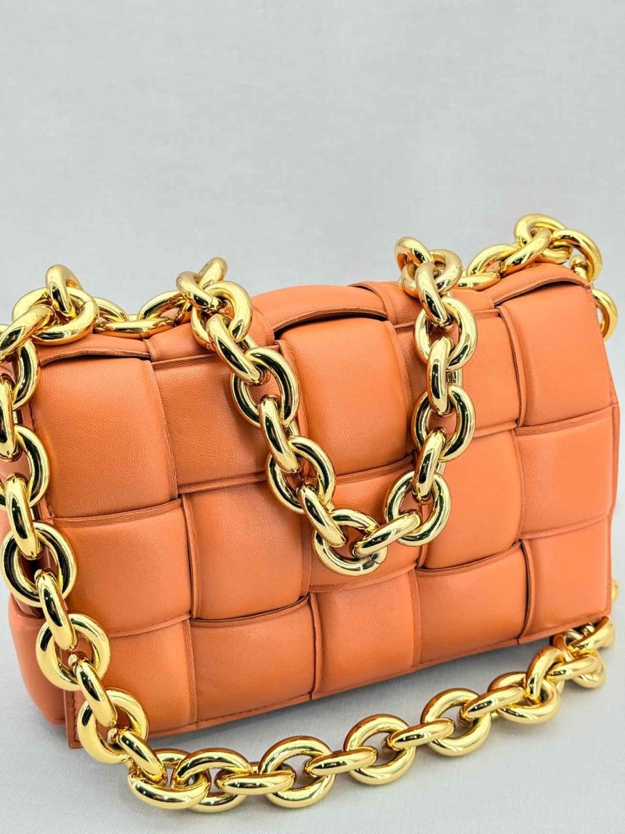 Pre - loved BOTTEGA VENETA Padded Chain Cassette Orange Crossbody at Reems Closet