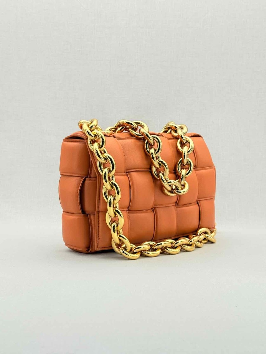 Pre - loved BOTTEGA VENETA Padded Chain Cassette Orange Crossbody at Reems Closet