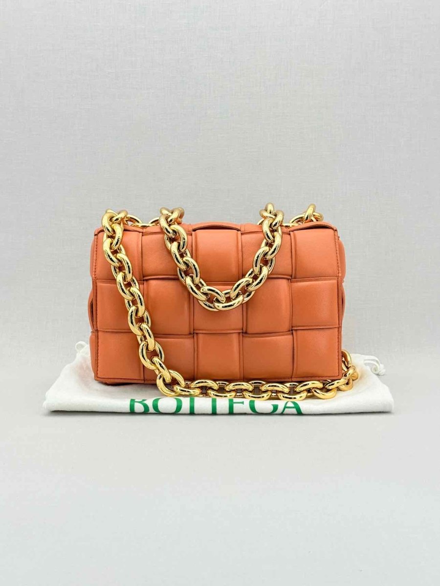 Pre - loved BOTTEGA VENETA Padded Chain Cassette Orange Crossbody at Reems Closet