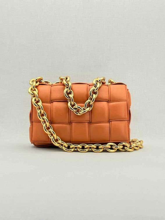 Pre - loved BOTTEGA VENETA Padded Chain Cassette Orange Crossbody at Reems Closet