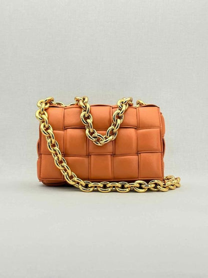 Pre - loved BOTTEGA VENETA Padded Chain Cassette Orange Crossbody at Reems Closet