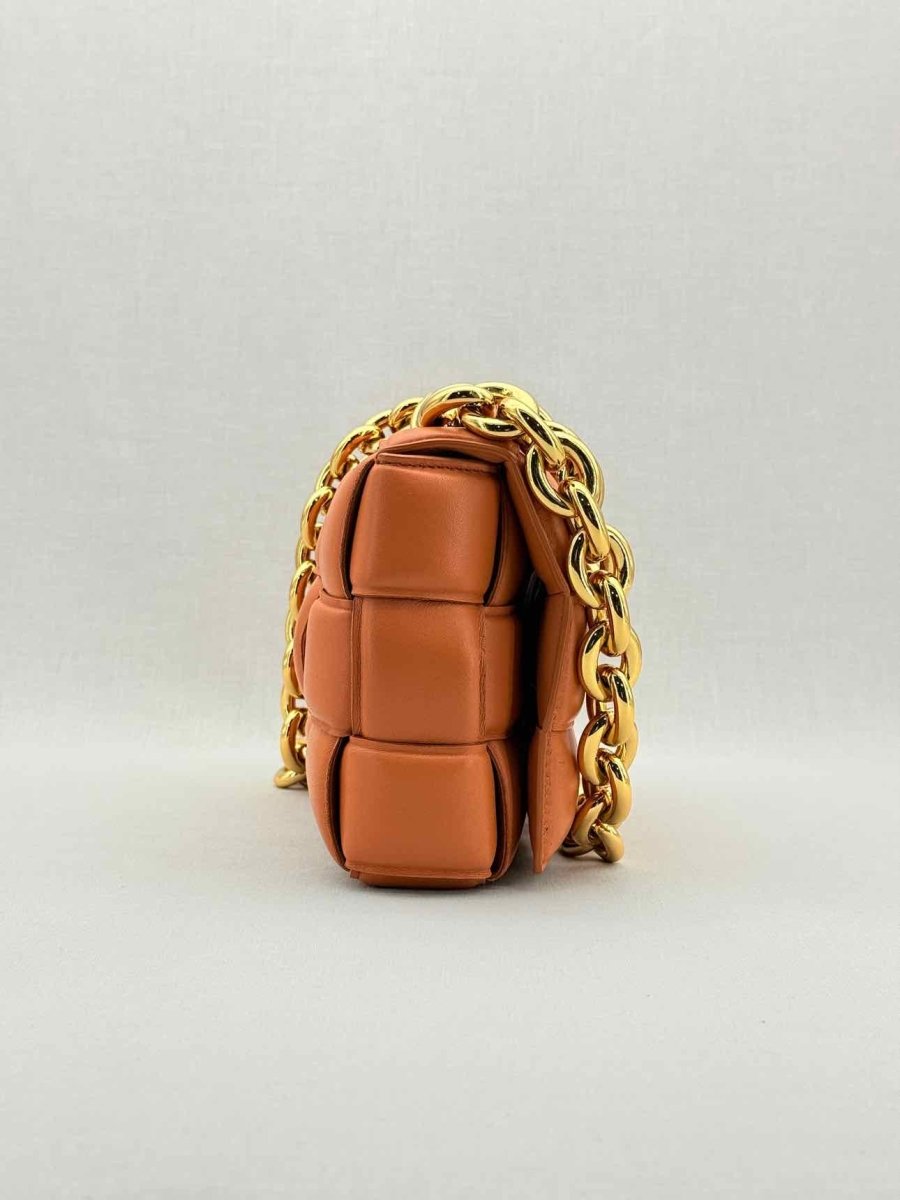 Pre - loved BOTTEGA VENETA Padded Chain Cassette Orange Crossbody at Reems Closet